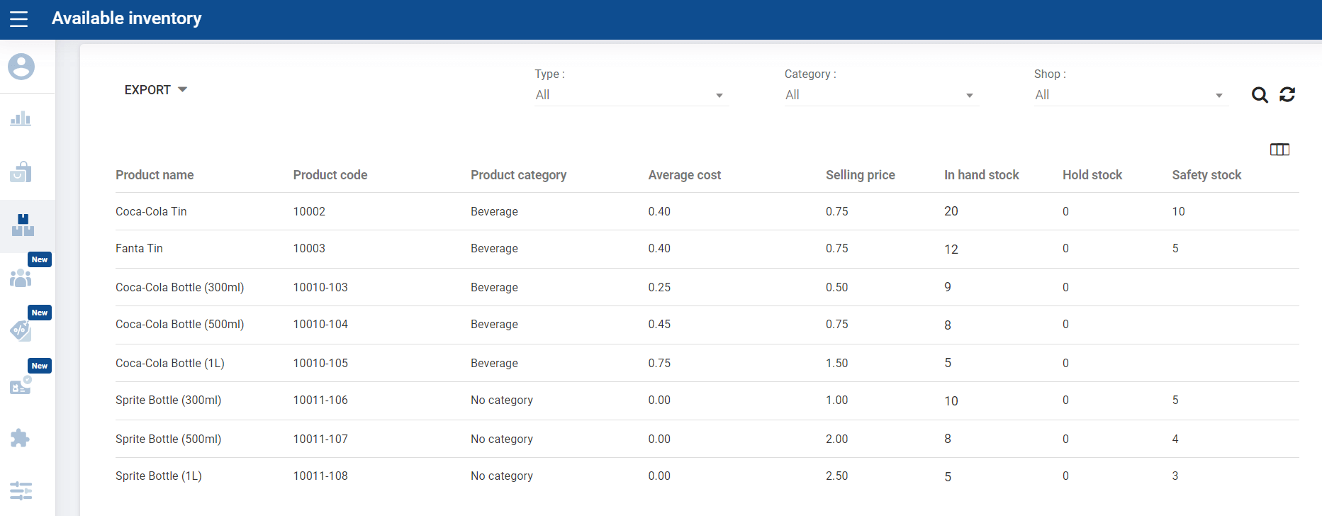 Features of a restaurant point of sale system - inventory status report