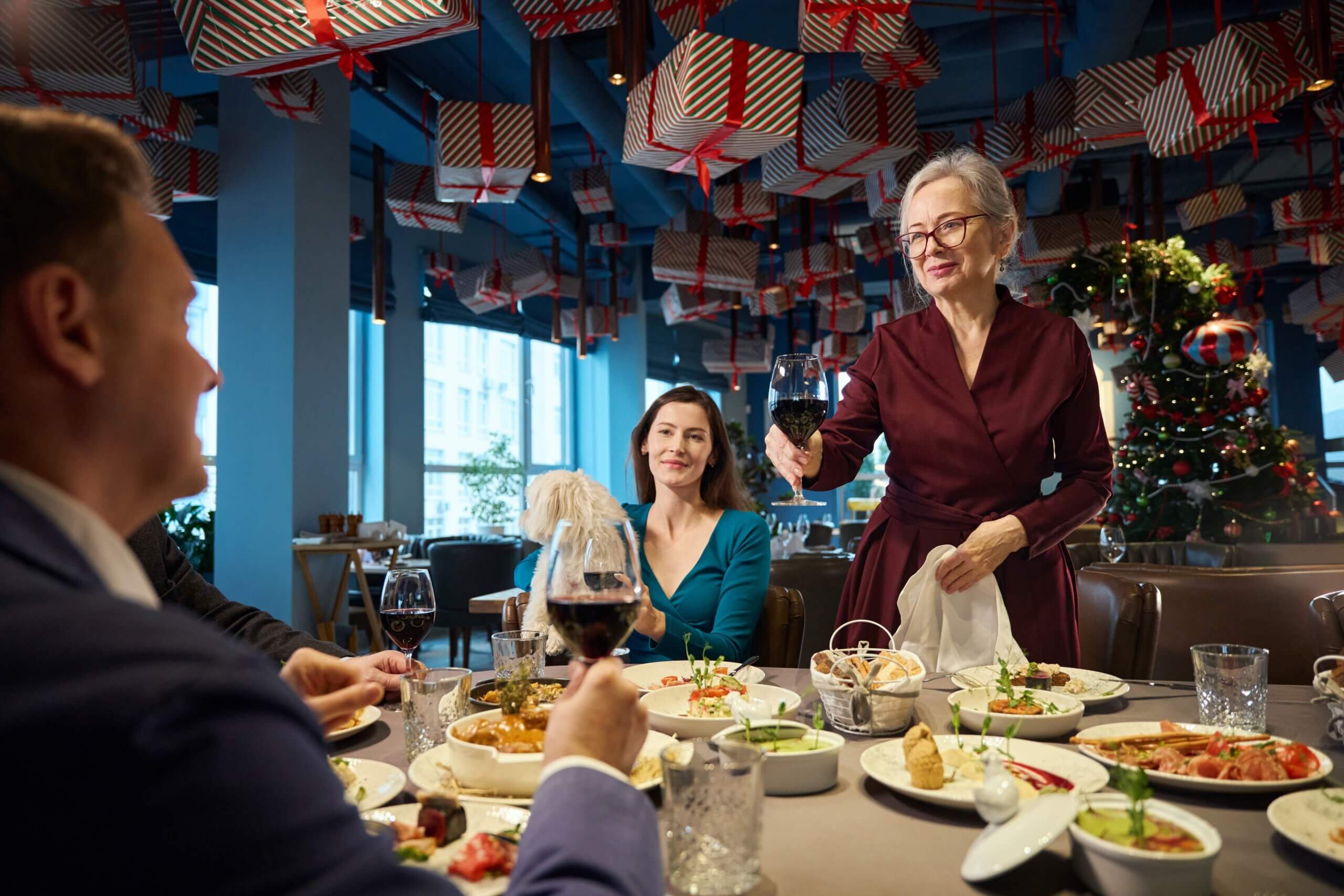People dining in a beautifully decorated restaurant.