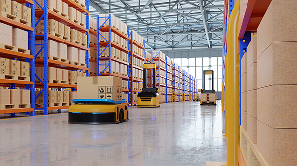An army of robots efficiently sorting hundreds of parcels per hour(Automated guided vehicle) AGV.