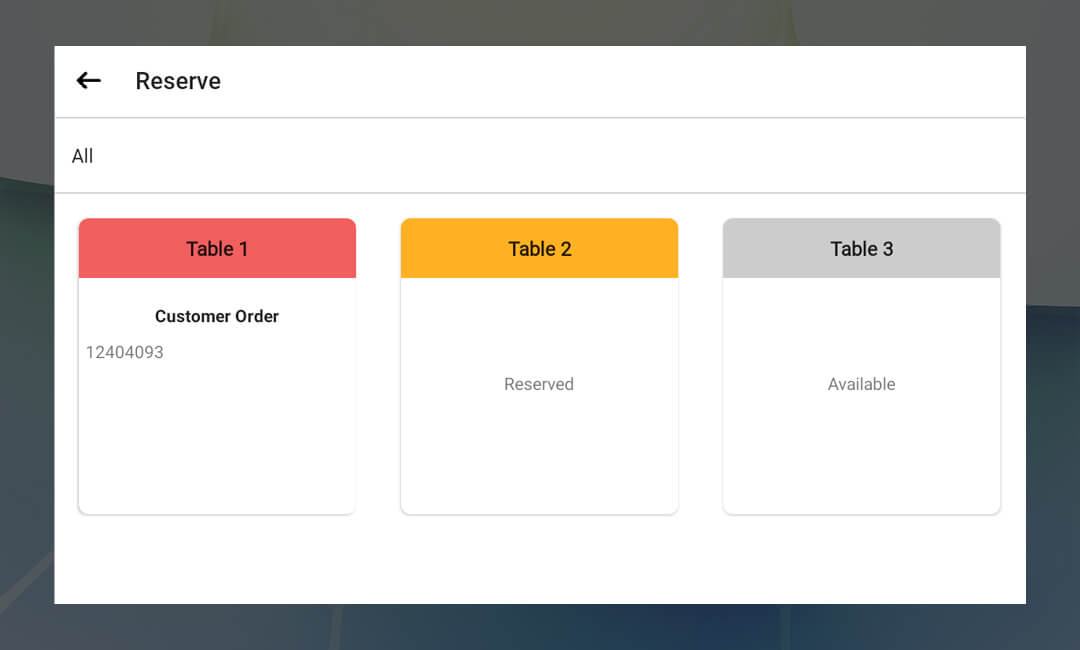 standard layout of table reservation