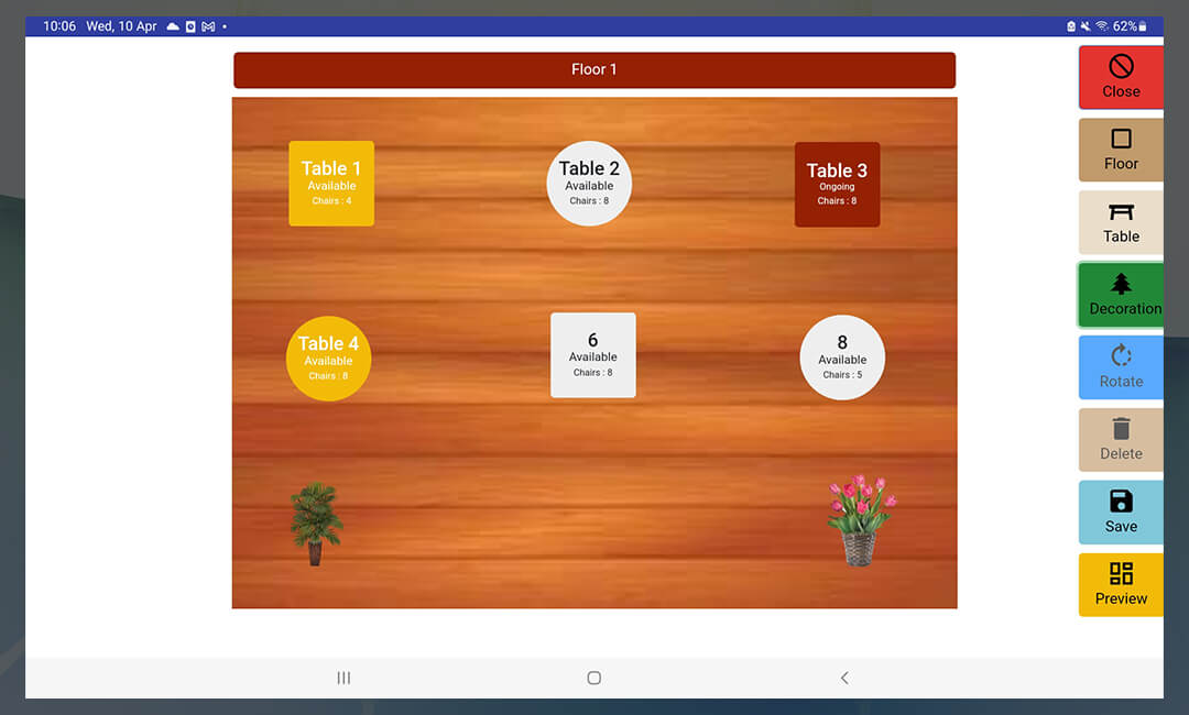 Graphical layout of table reservation