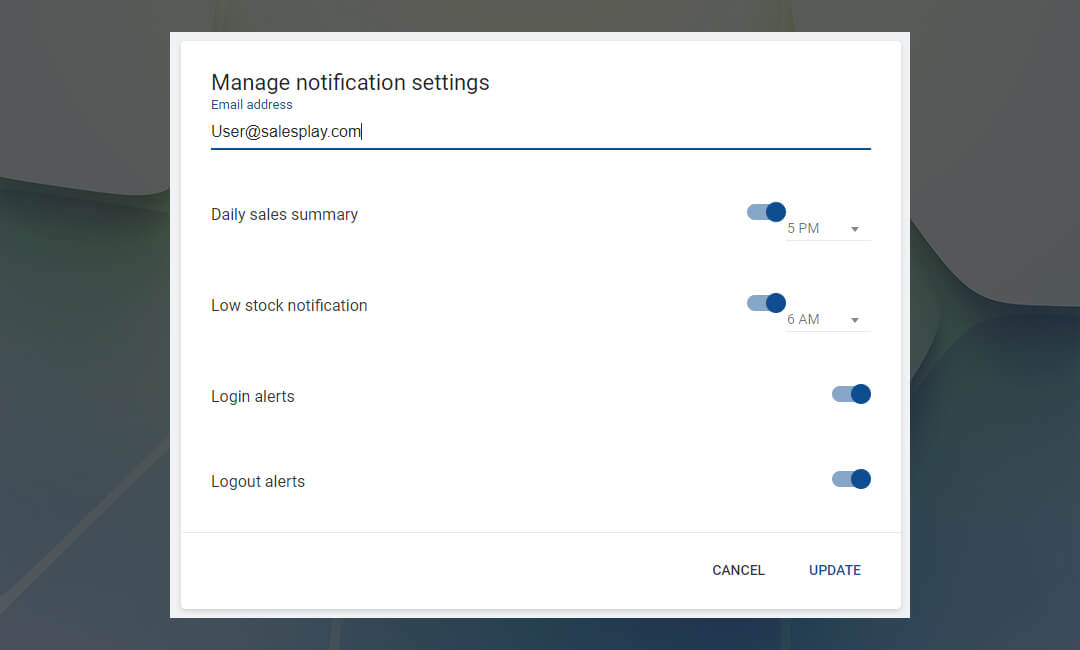 Notification settings in SalesPlay POS